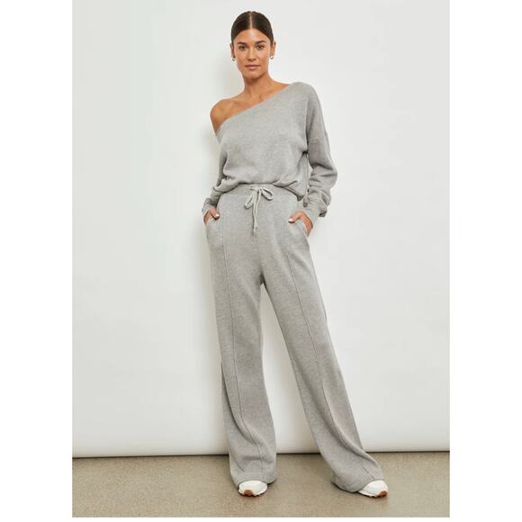 (L) NWT $168 Carbon38 Wide Leg Pintuck Sweatpant in French Terry Heather Grey - Picture 1 of 8